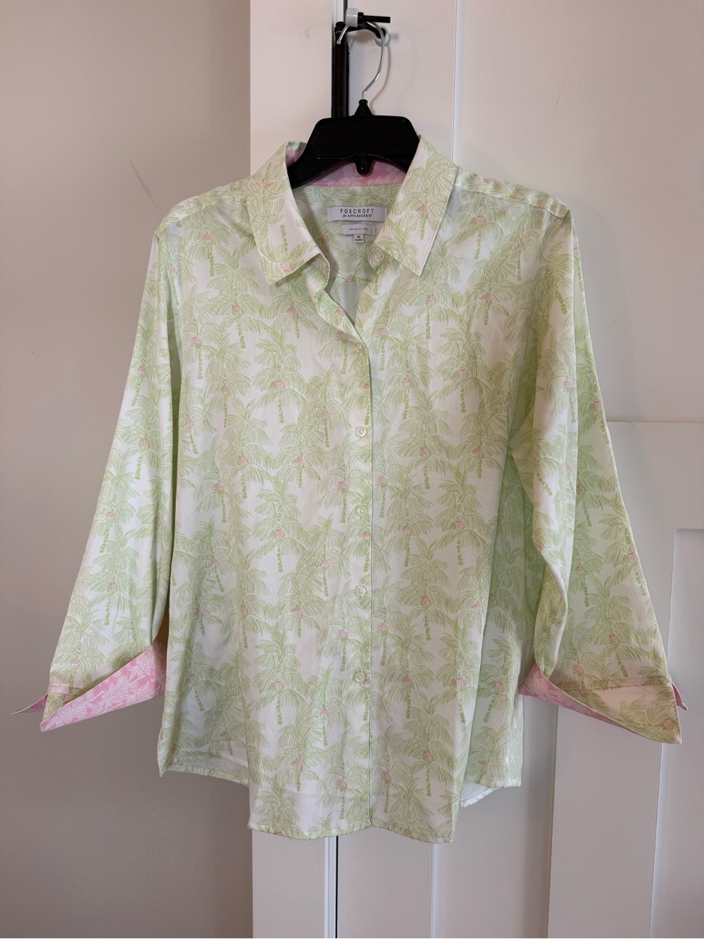 Foxcroft for Appleseed’s Cotton Wrinkle-Free Button Down Shirt Palm Tree 16